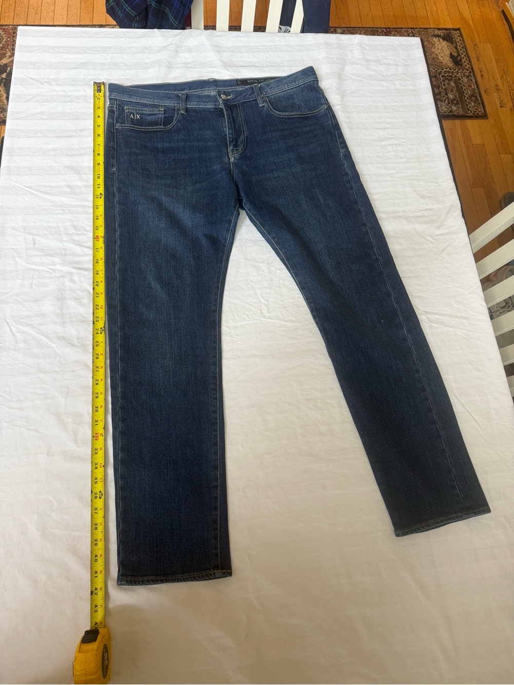 Armani Exchange Slim Jeans in Dark Blue with Black Leather Patch Size 36x30 - Picture 6 of 12